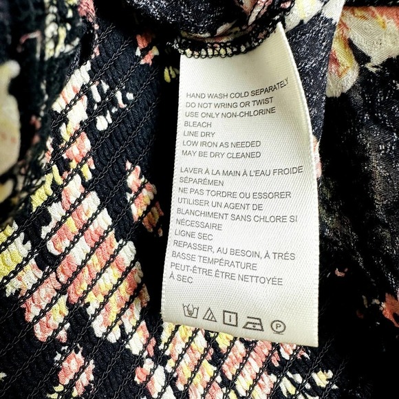 Free People NWT Hilary Floral Print Puff Sleeves Cropped Top Black Combo Medium - Picture 11 of 12